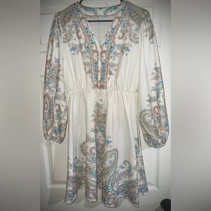 SHEIN Cream Midi Dress with Blue and Tan Paisley Print